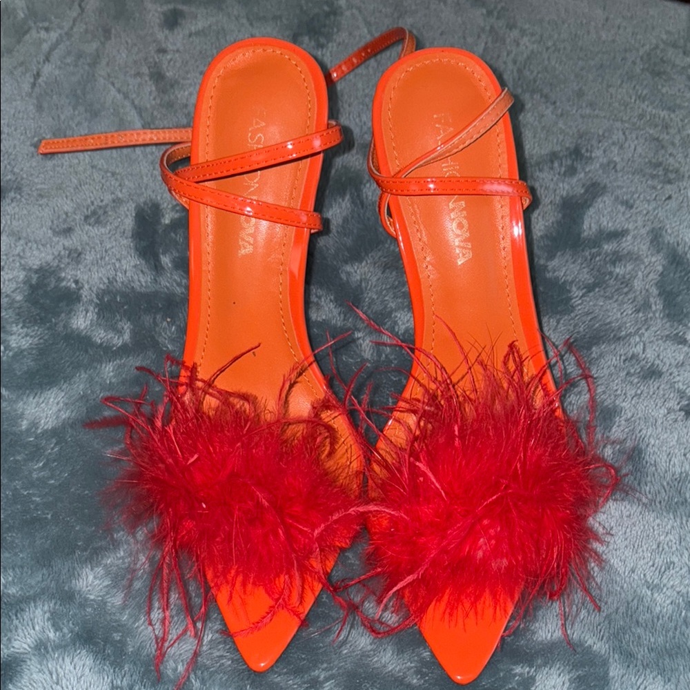 Fashion Nova Orange Fluffy Heels